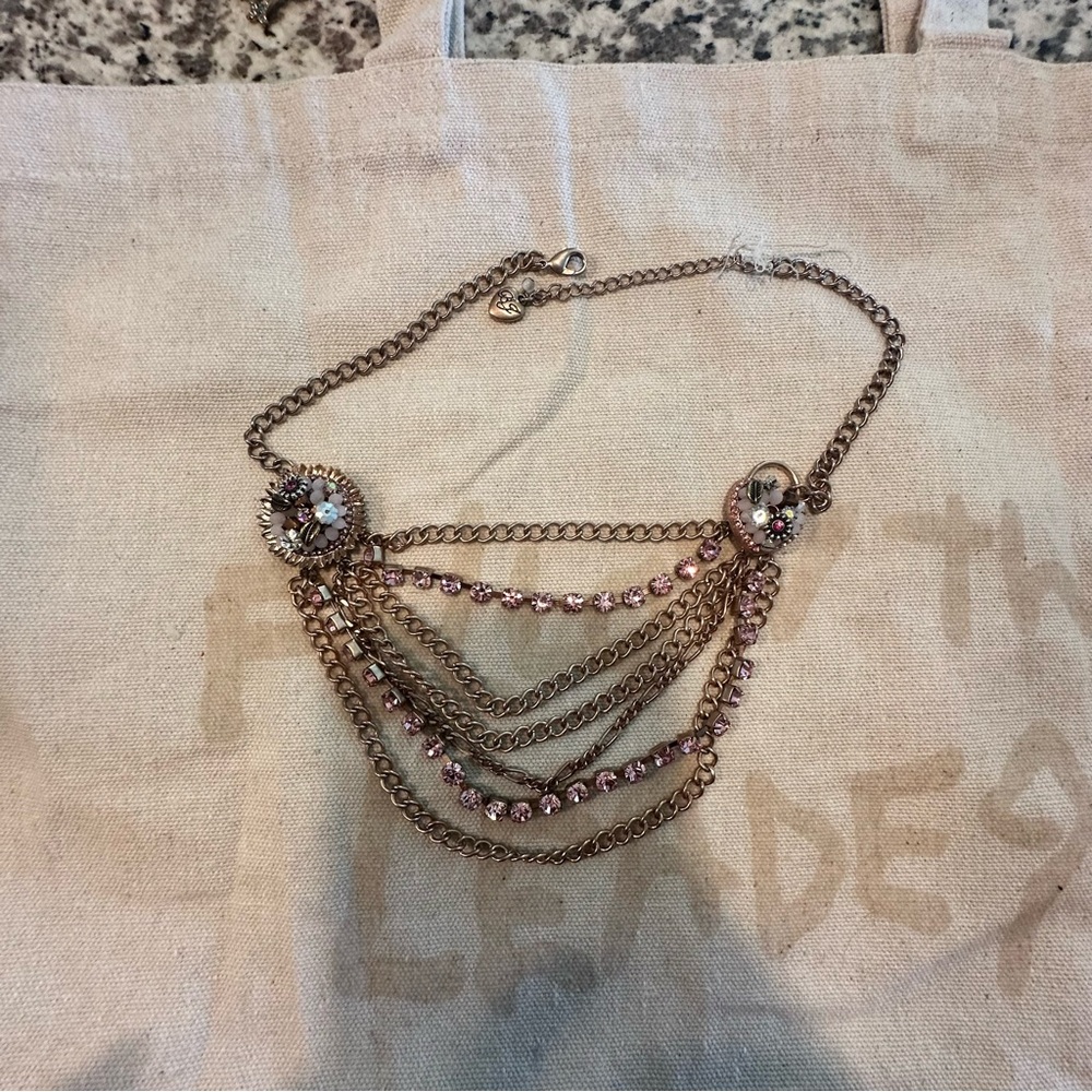 Betsey Johnson Layered Gold and Pink Necklace Authentic